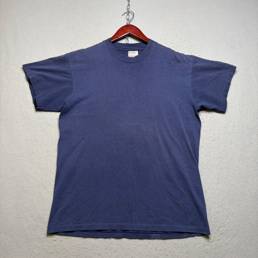 Oneita T-Shirt Mens Large Navy Blue Power/50 Plus Vintage 90s Plain Distressed